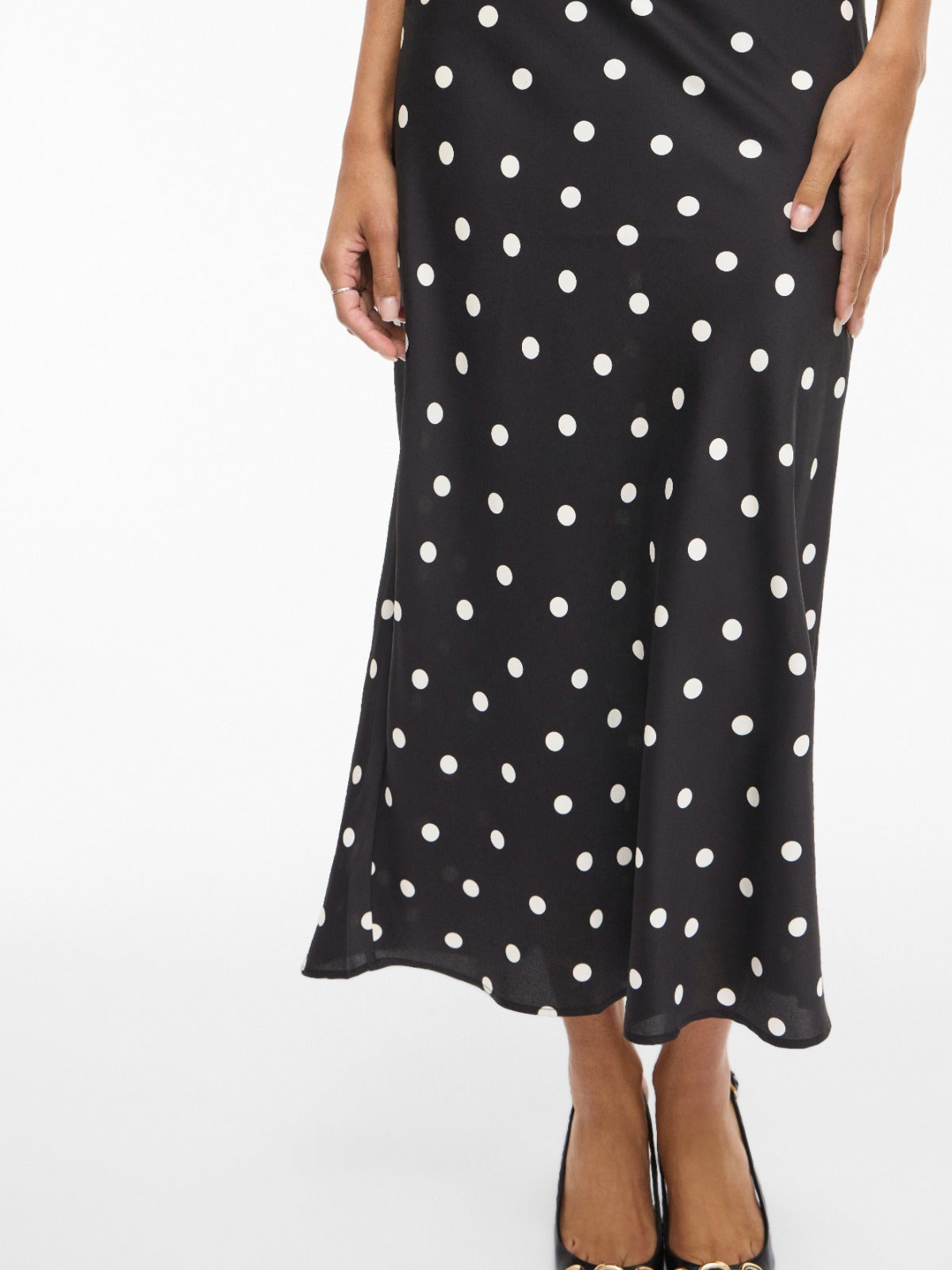 Viellette Black Spot satin Midi Skirt
