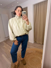 Holly PU Cream Bomber Jacket