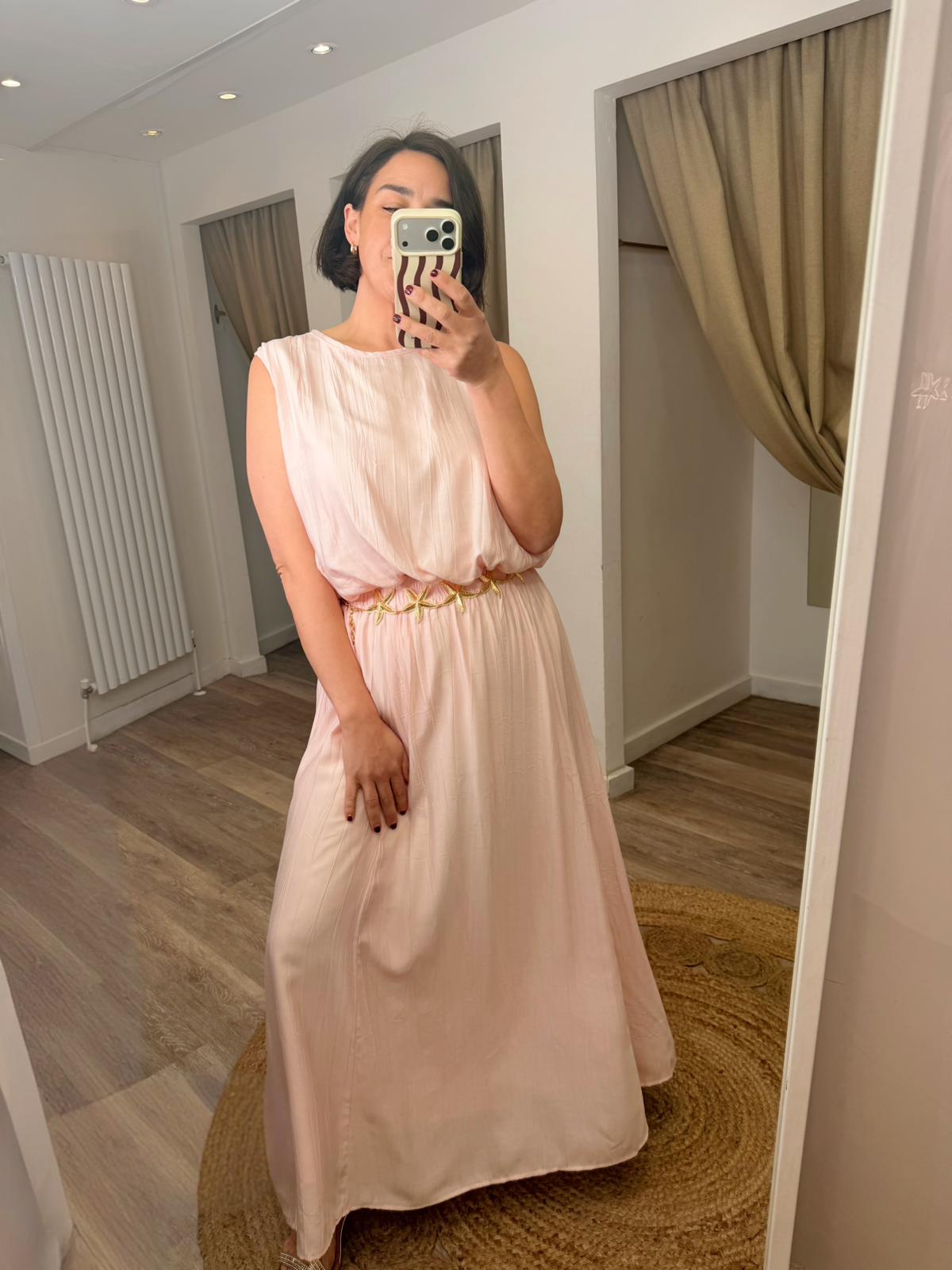Elisa Silky Bubble Top and Maxi Skirt, Starfish Belt Set
