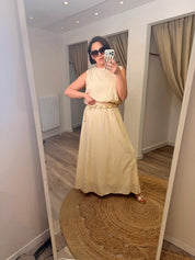 Elisa Silky Bubble Top and Maxi Skirt, Starfish Belt Set
