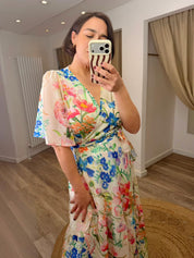 Hope & Ivy The Michelle, Flutter Sleeve Maxi Wrap Dress