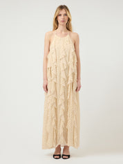 Finillo Yellow Polka Dot Frill Long Halterneck Dress