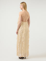 Finillo Yellow Polka Dot Frill Long Halterneck Dress