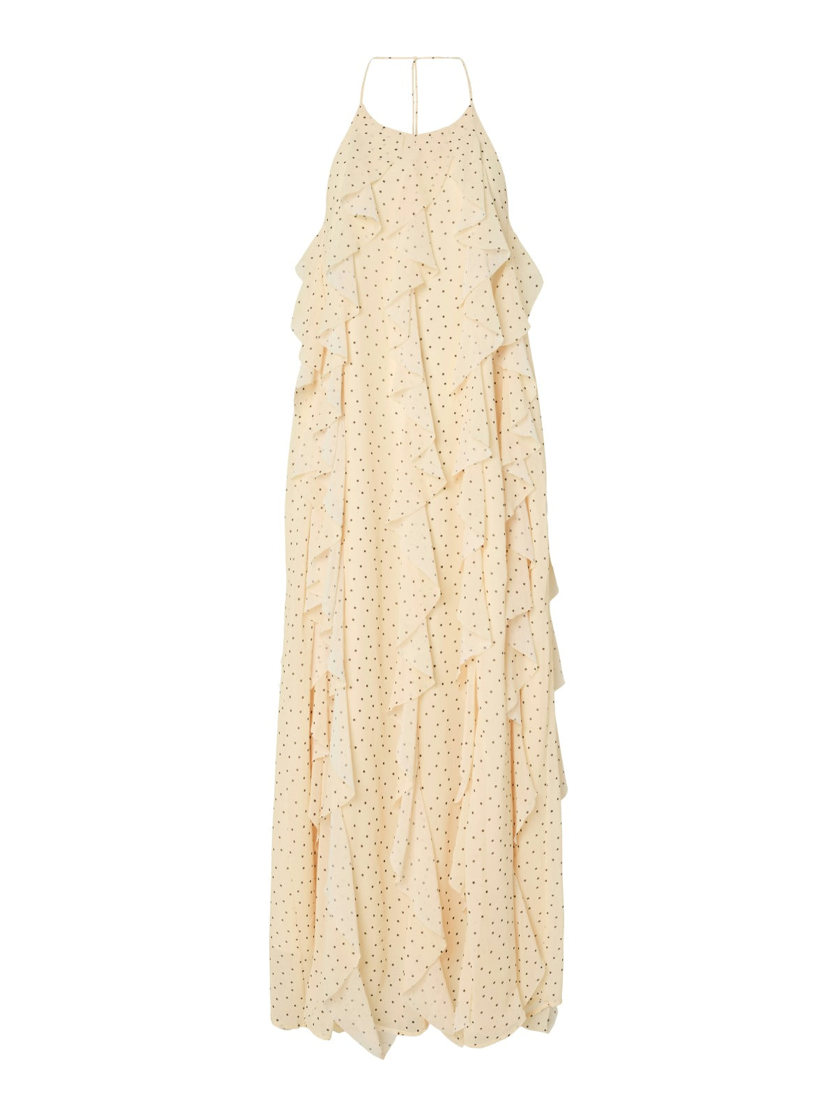 Finillo Yellow Polka Dot Frill Long Halterneck Dress