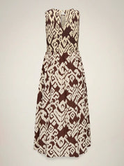 Diago Smock Midi Dress Brown Print