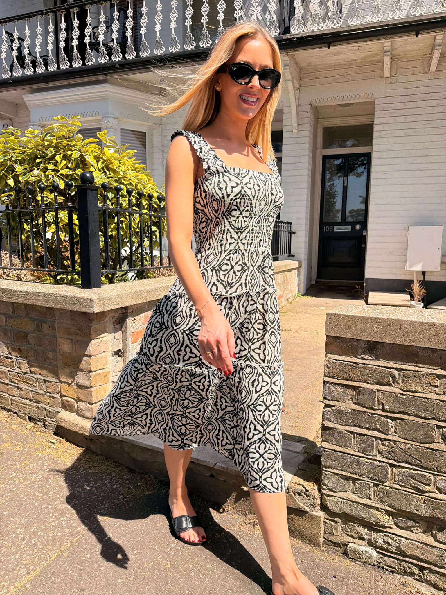 Menny Print Smocking Midi Dress