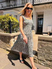 Menny Print Smocking Midi Dress