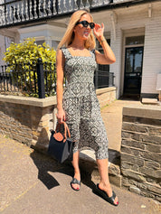Menny Print Smocking Midi Dress