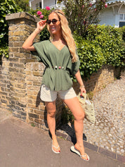 Pippa Crinkle Bead Detail V-neck Top- 4 colours