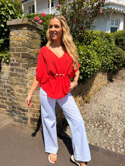 Pippa Crinkle Bead Detail V-neck Top- 4 colours