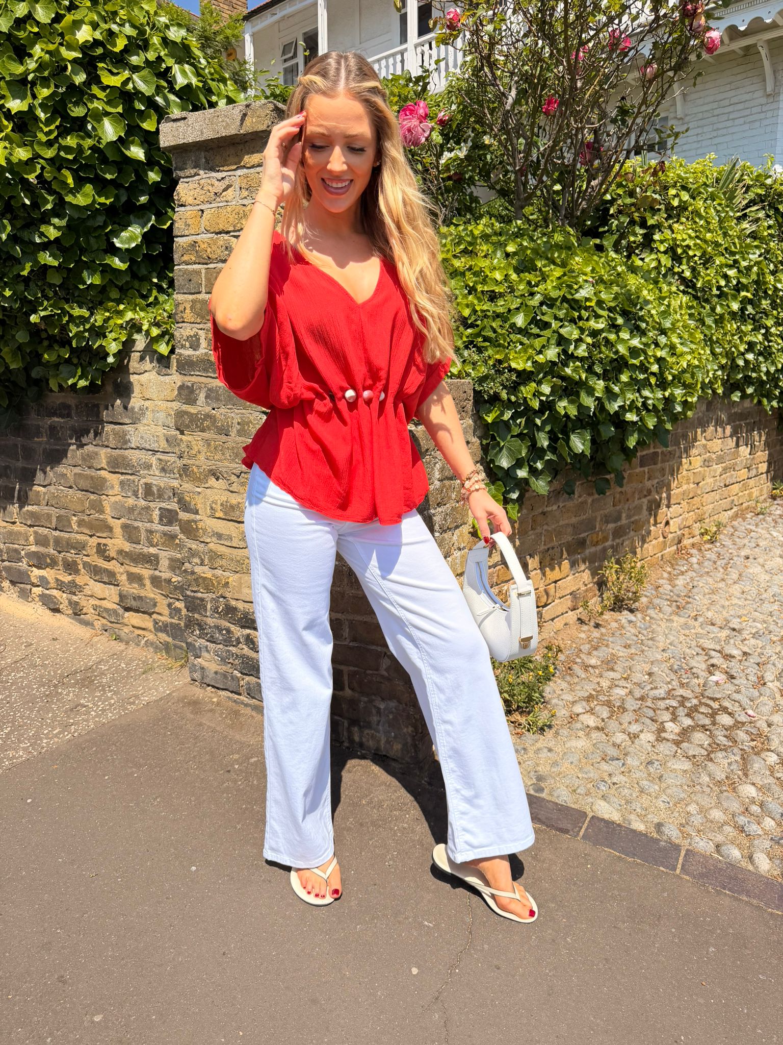 Pippa Crinkle Bead Detail V-neck Top- 4 colours