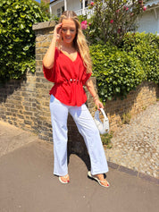 Pippa Crinkle Bead Detail V-neck Top- 4 colours