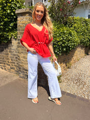 Pippa Crinkle Bead Detail V-neck Top- 4 colours