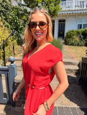 Pippa Crinkle Jumpsuit with Bead Detail Coral