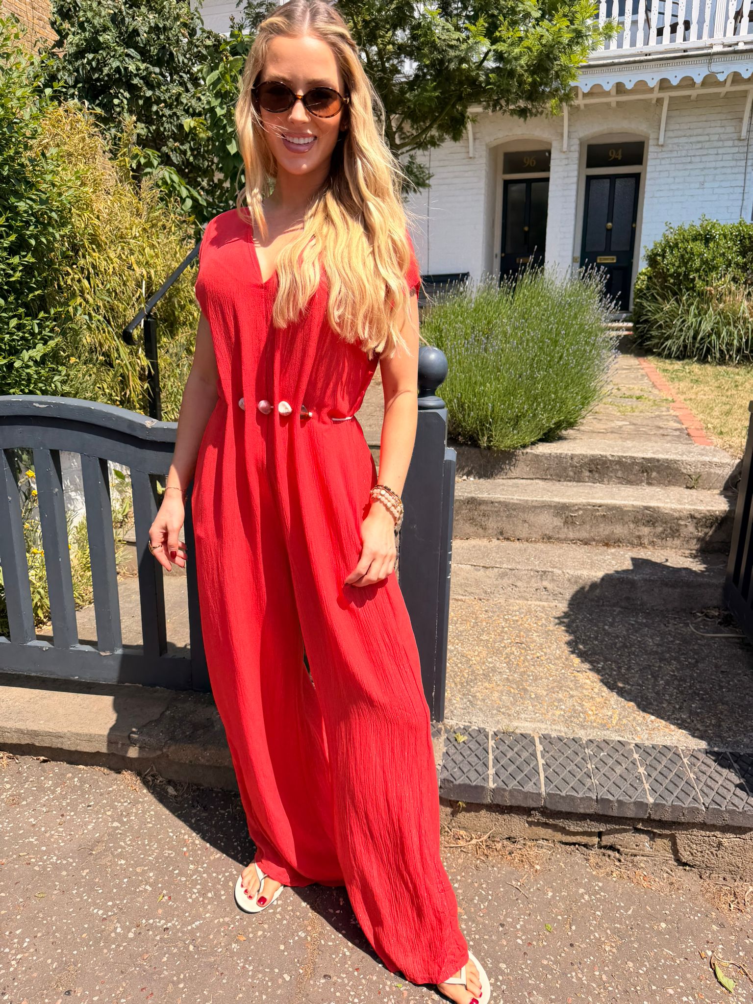 Pippa Crinkle Jumpsuit with Bead Detail Coral