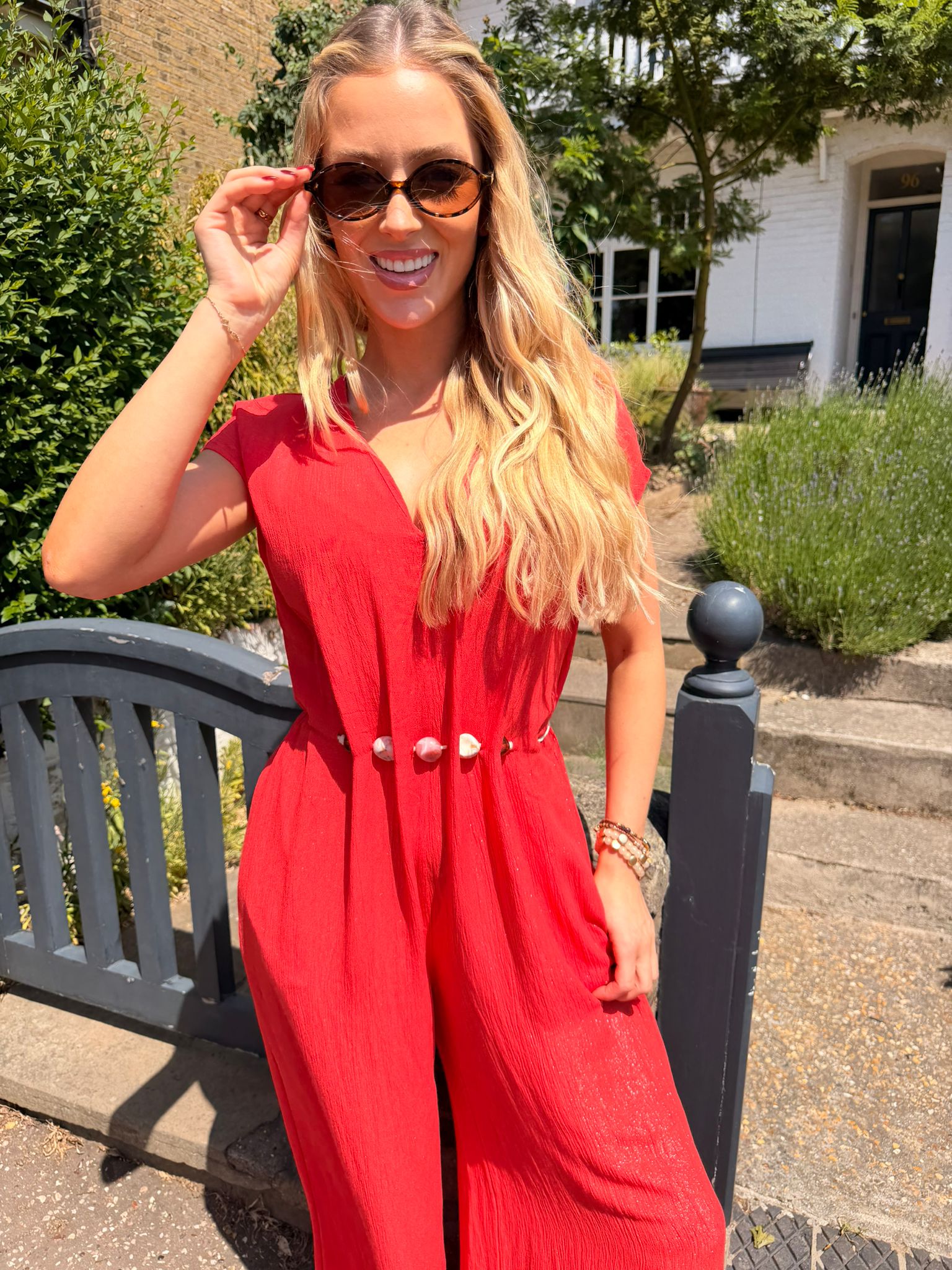 Pippa Crinkle Jumpsuit with Bead Detail Coral