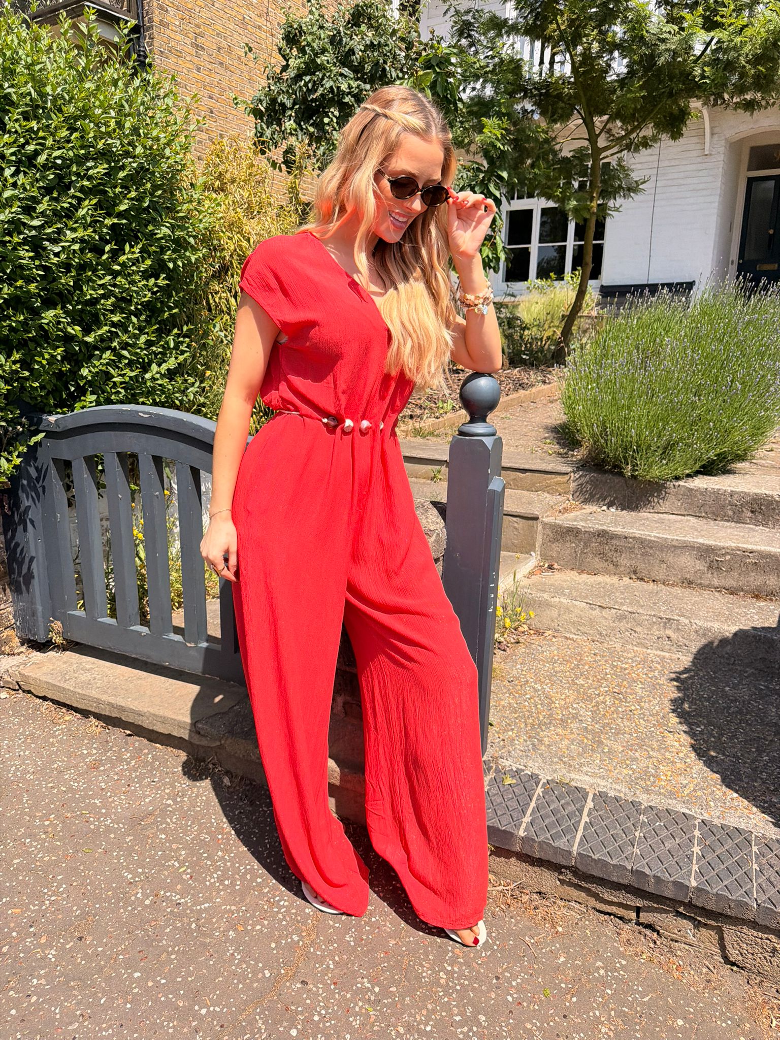 Pippa Crinkle Jumpsuit with Bead Detail Coral