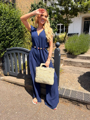 Pippa Crinkle Jumpsuit with Bead Detail Navy
