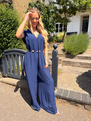 Pippa Crinkle Jumpsuit with Bead Detail Navy