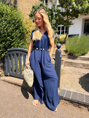 Pippa Crinkle Jumpsuit with Bead Detail Navy