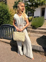 Pippa Crinkle Jumpsuit with Bead Detail Beige