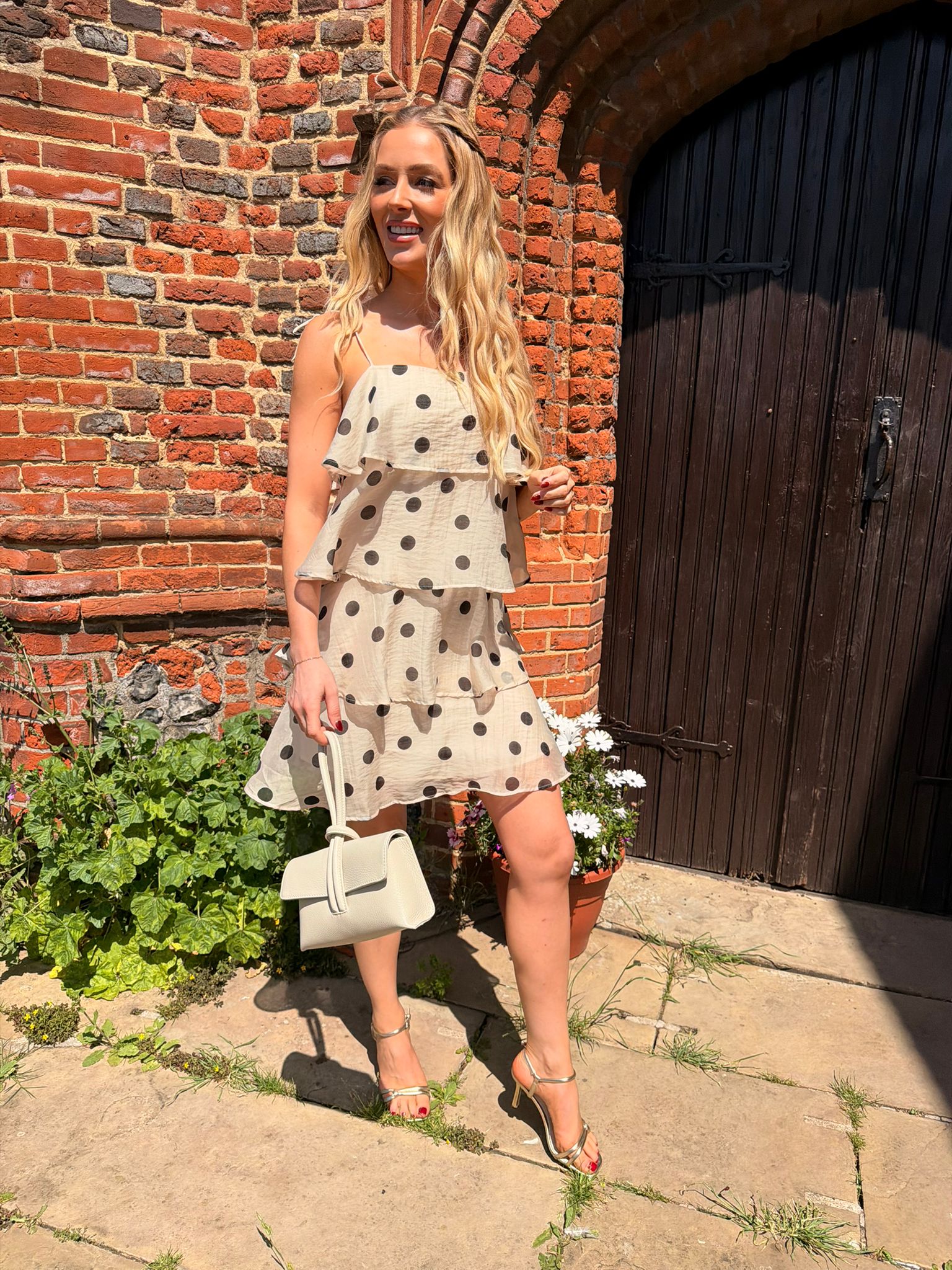 Fay Polka Dot Frill Mini Dress Cream