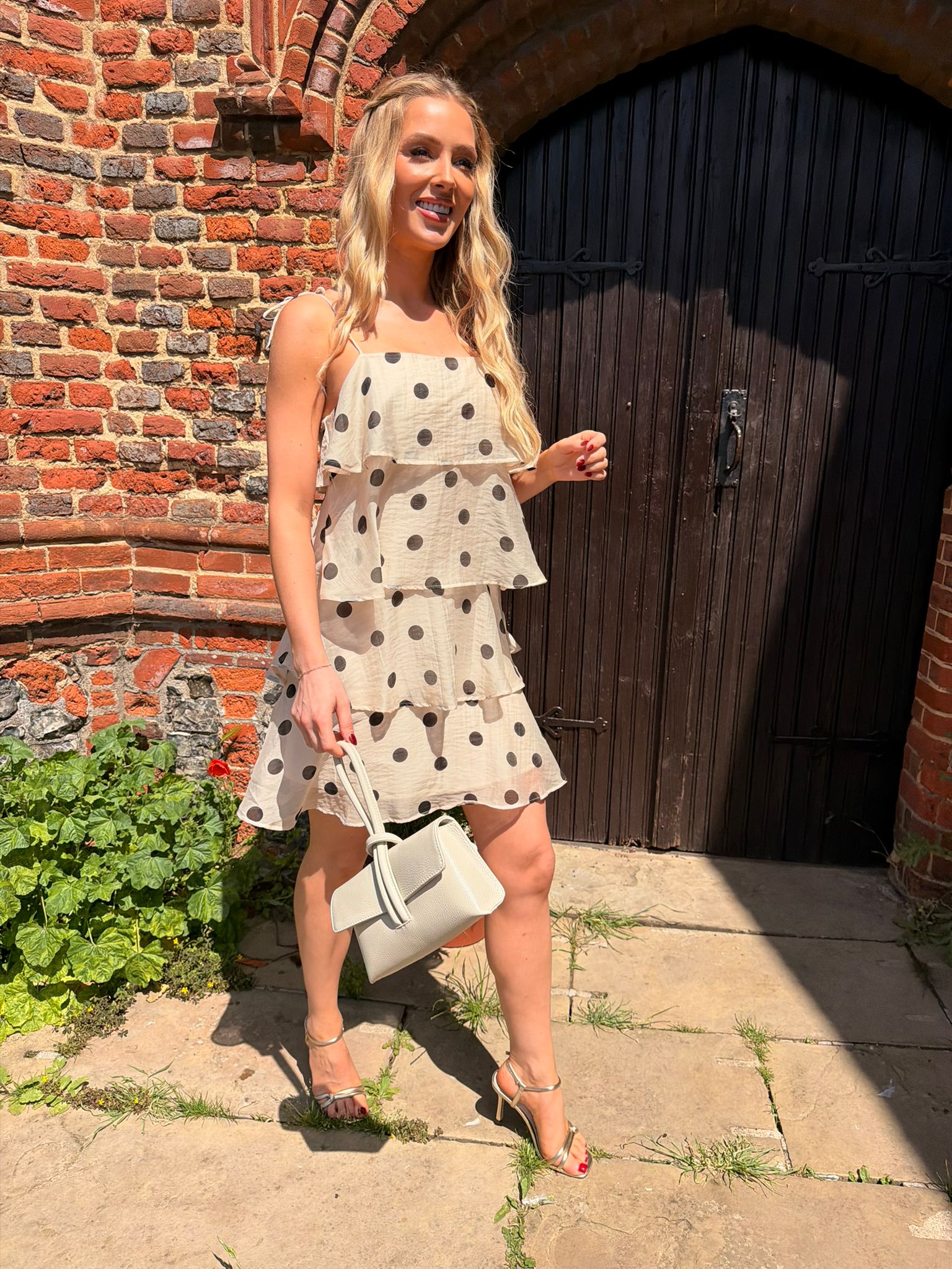Fay Polka Dot Frill Mini Dress Cream