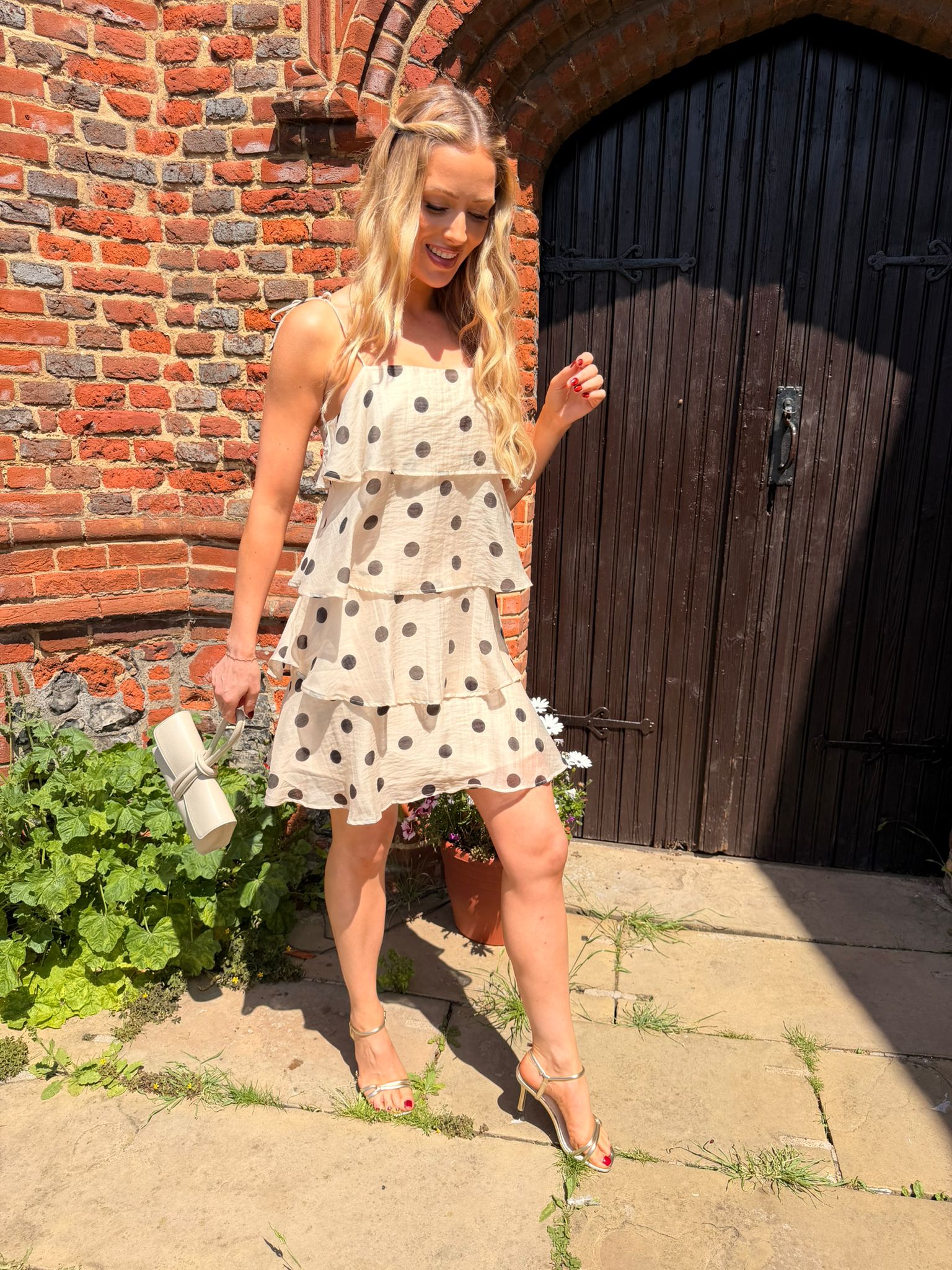 Fay Polka Dot Frill Mini Dress Cream