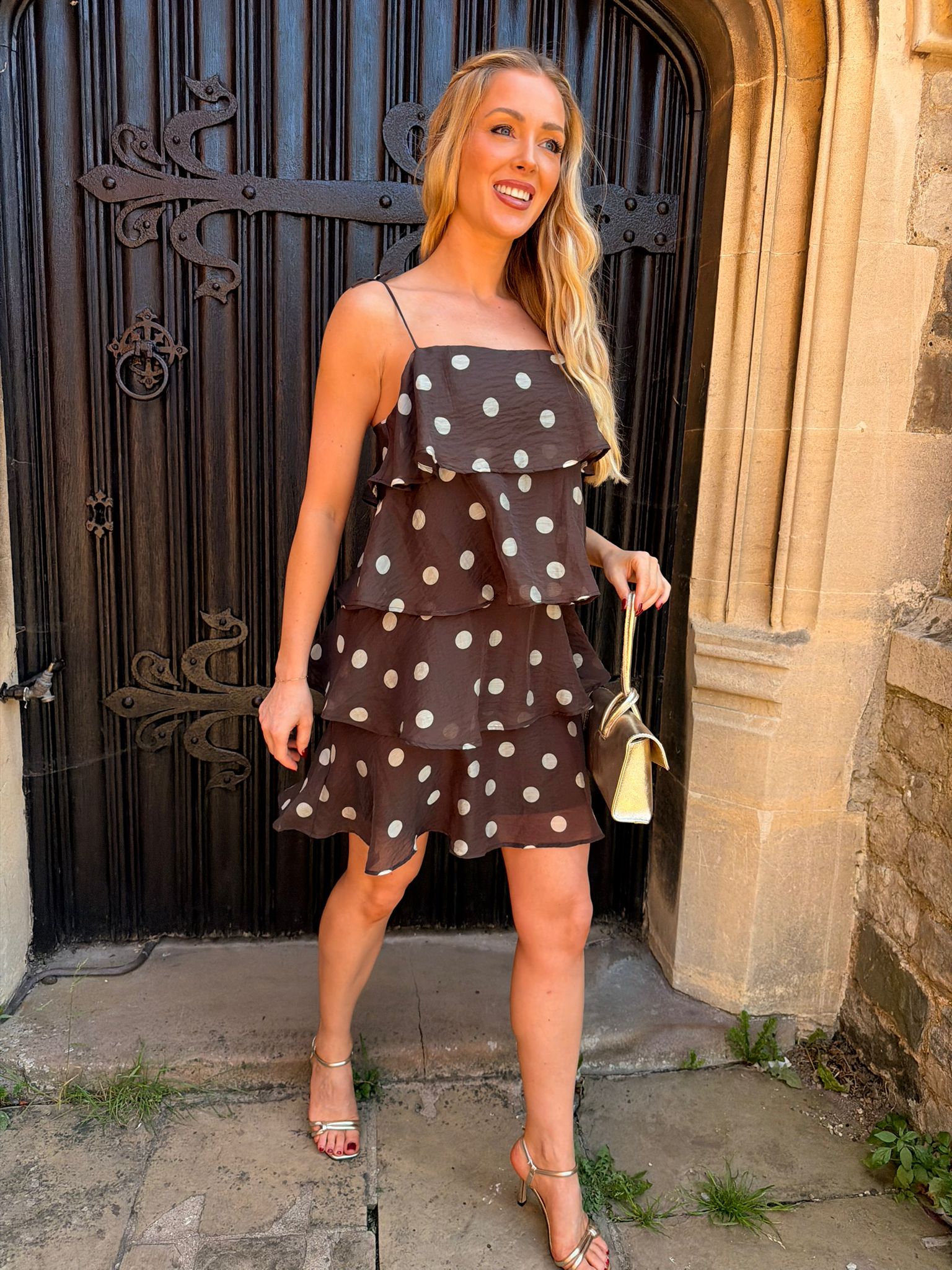 Fay Polka Dot Frill Mini Dress Brown