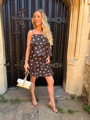 Fay Polka Dot Frill Mini Dress Brown