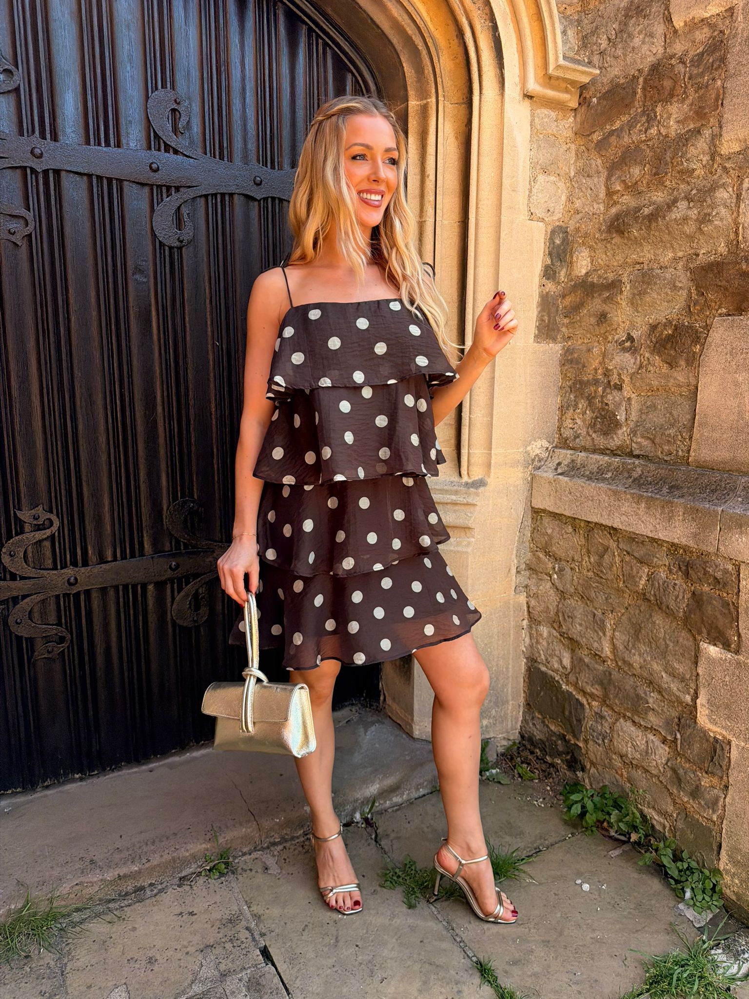 Fay Polka Dot Frill Mini Dress Brown