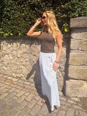 Debbie Linen Skirt with Button Detail White