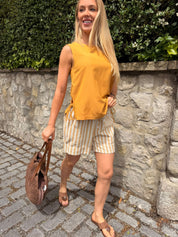 Prisilla O-Neck Tie Side Top Mustard