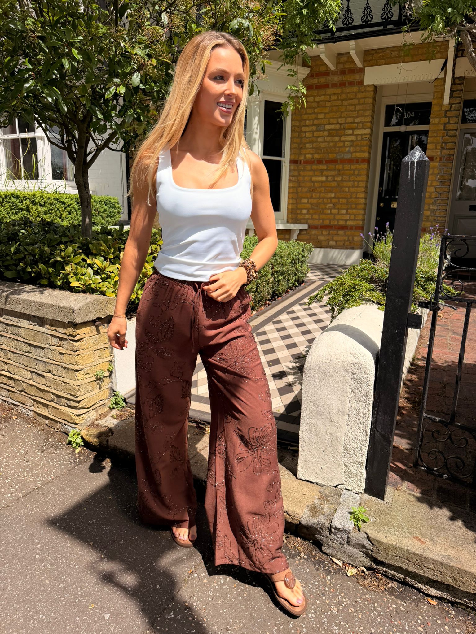Faye Brown Beaded Pull on Trousers