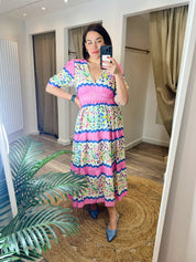The Meredith V-Neck Full-Skirt Tea Dress with Puff Sleeves