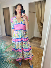 The Meredith V-Neck Full-Skirt Tea Dress with Puff Sleeves