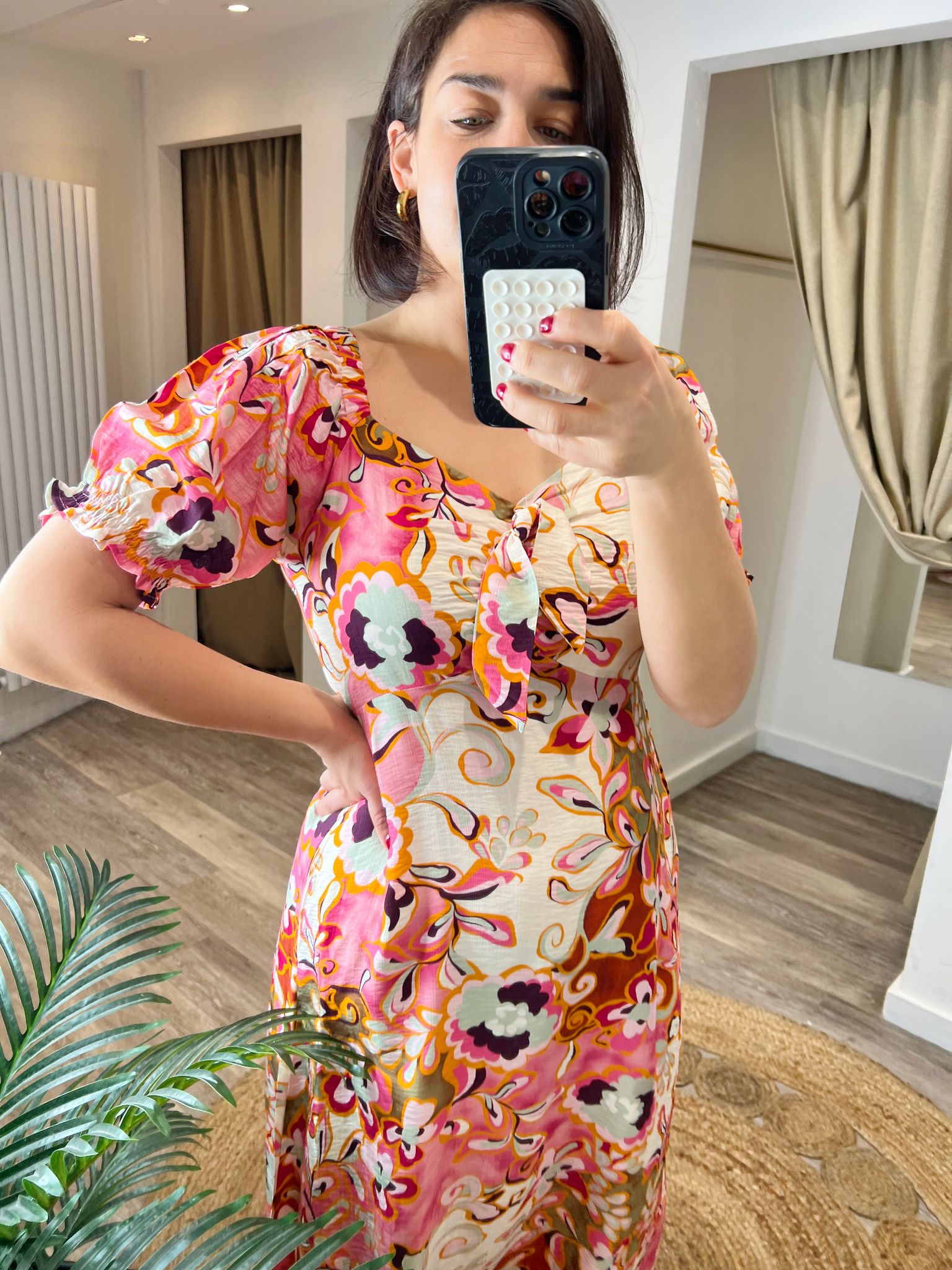 Lola Pink and Orange Midi Tea Dress