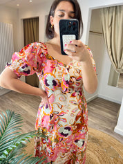 Lola Pink and Orange Midi Tea Dress