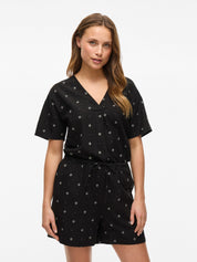 Prisilla Black Print V-Neck Top