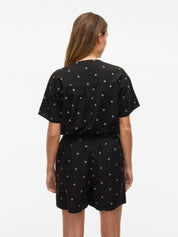 Prisilla Black Print V-Neck Top