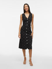 Prisilla Black Print Linen Midi Dress