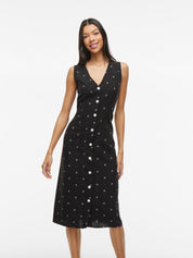 Prisilla Black Print Linen Midi Dress