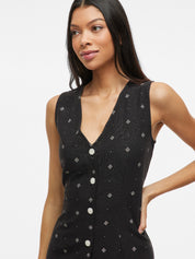 Prisilla Black Print Linen Midi Dress