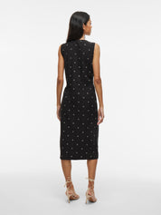 Prisilla Black Print Linen Midi Dress