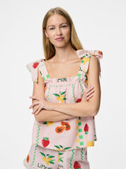 Limone Printed Linen Blend Tie Strap Top