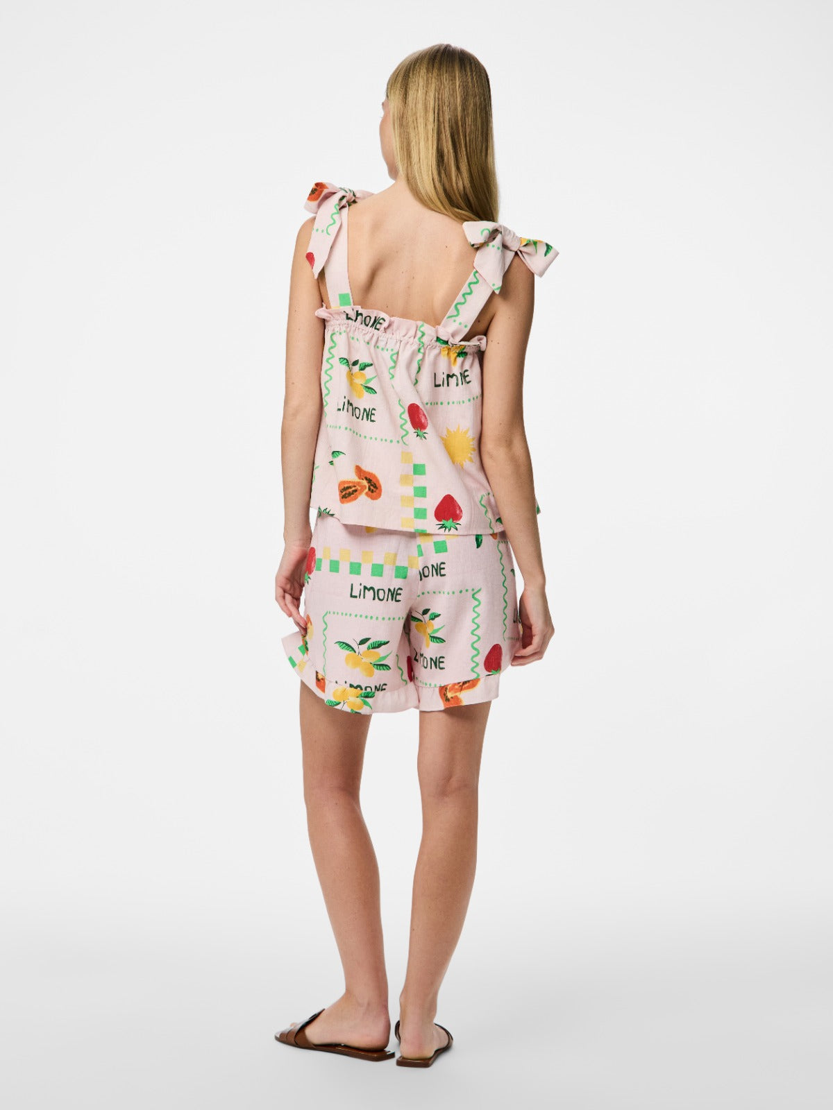 Limone Printed Linen Blend Tie Strap Top