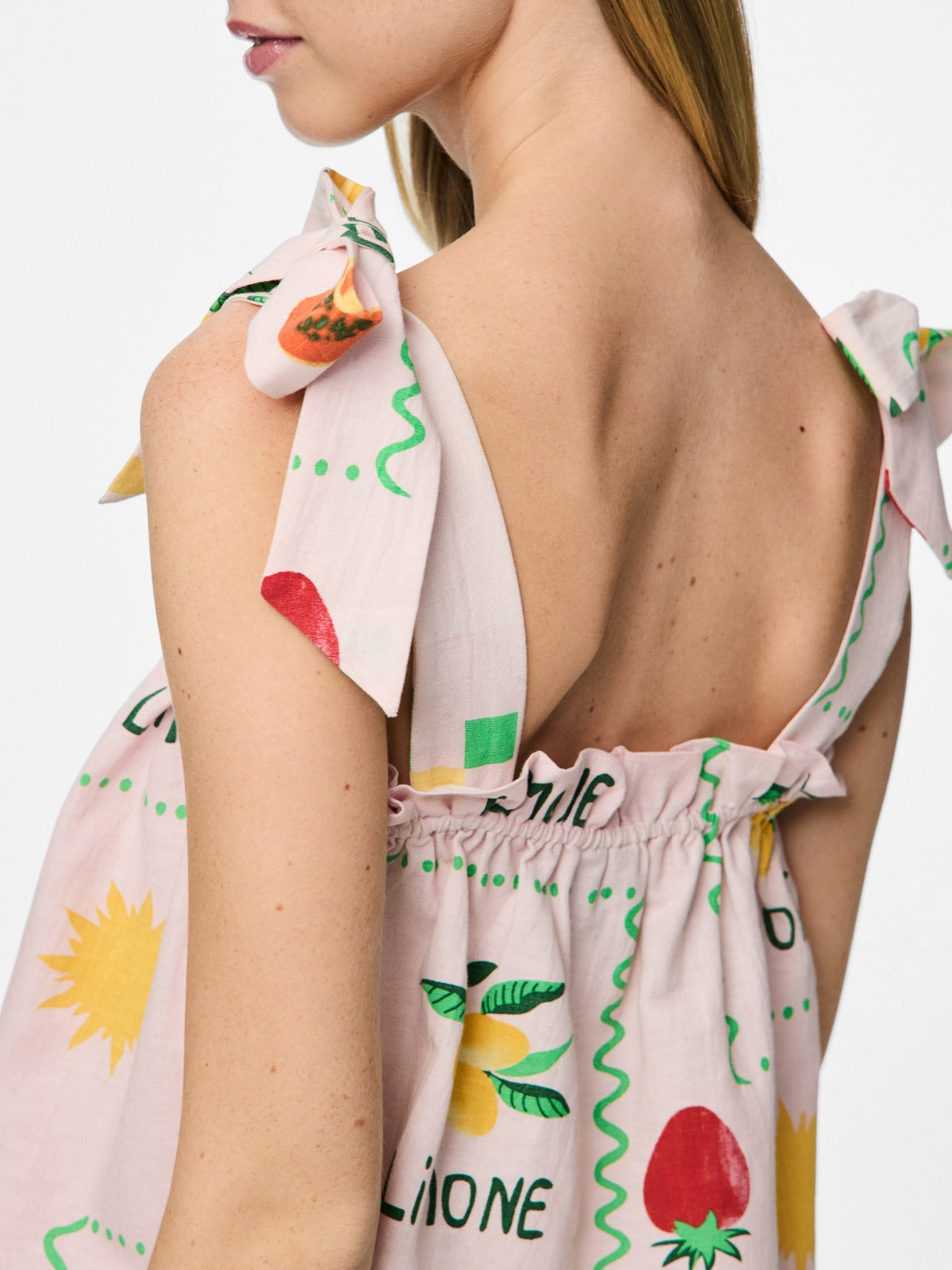 Limone Printed Linen Blend Tie Strap Top