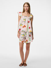 Limone Printed Linen Blend Tie Strap Top