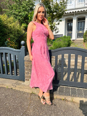 Skiro Pink Embroidered Bow Back Dress
