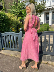 Skiro Pink Embroidered Bow Back Dress